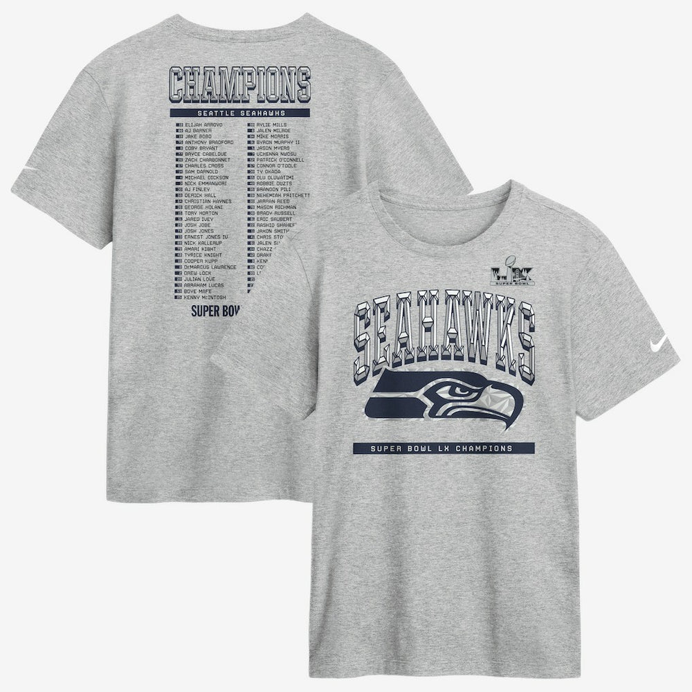 Seattle Seahawks Super Bowl LX Champions Ice Classic Roster T-Shirt Heather Gray | Nike for Sale