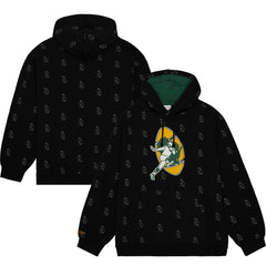 Green Bay Packers Allover Print Fleece Pullover Hoodie Black | Mitchell & Ness