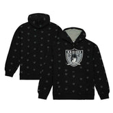 Las Vegas Raiders Allover Print Fleece Pullover Hoodie Black | Mitchell & Ness