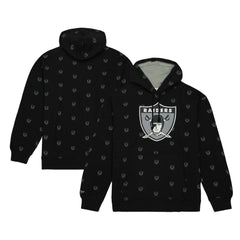 Las Vegas Raiders Allover Print Fleece Pullover Hoodie Black | Mitchell & Ness