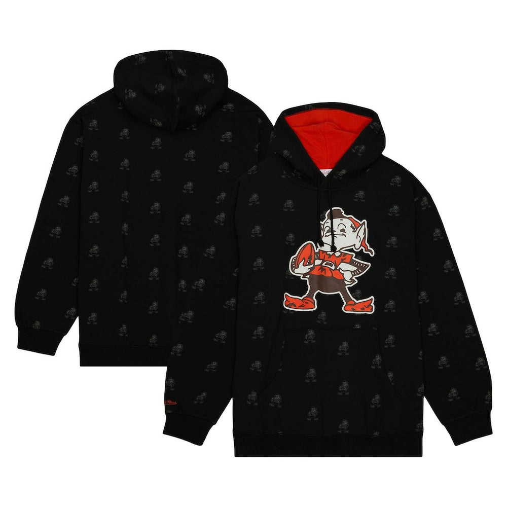 Cleveland Browns Allover Print Fleece Pullover Hoodie Black | Mitchell & Ness