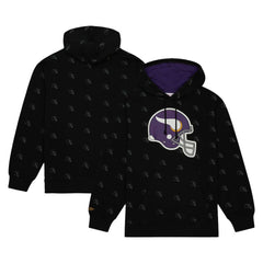 Minnesota Vikings Allover Print Fleece Pullover Hoodie Black | Mitchell & Ness