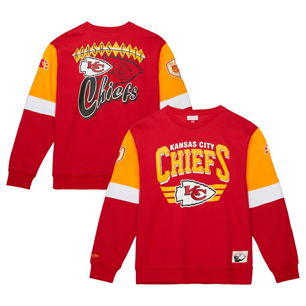 Kansas City Chiefs Gridiron Classics Allover 3.0 Pullover Sweatshirt Scarlet | Mitchell & Ness