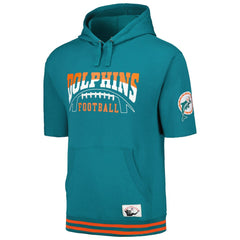 Miami Dolphins Pre-Game Short Sleeve Pullover Hoodie Aqua | Mitchell & Ness