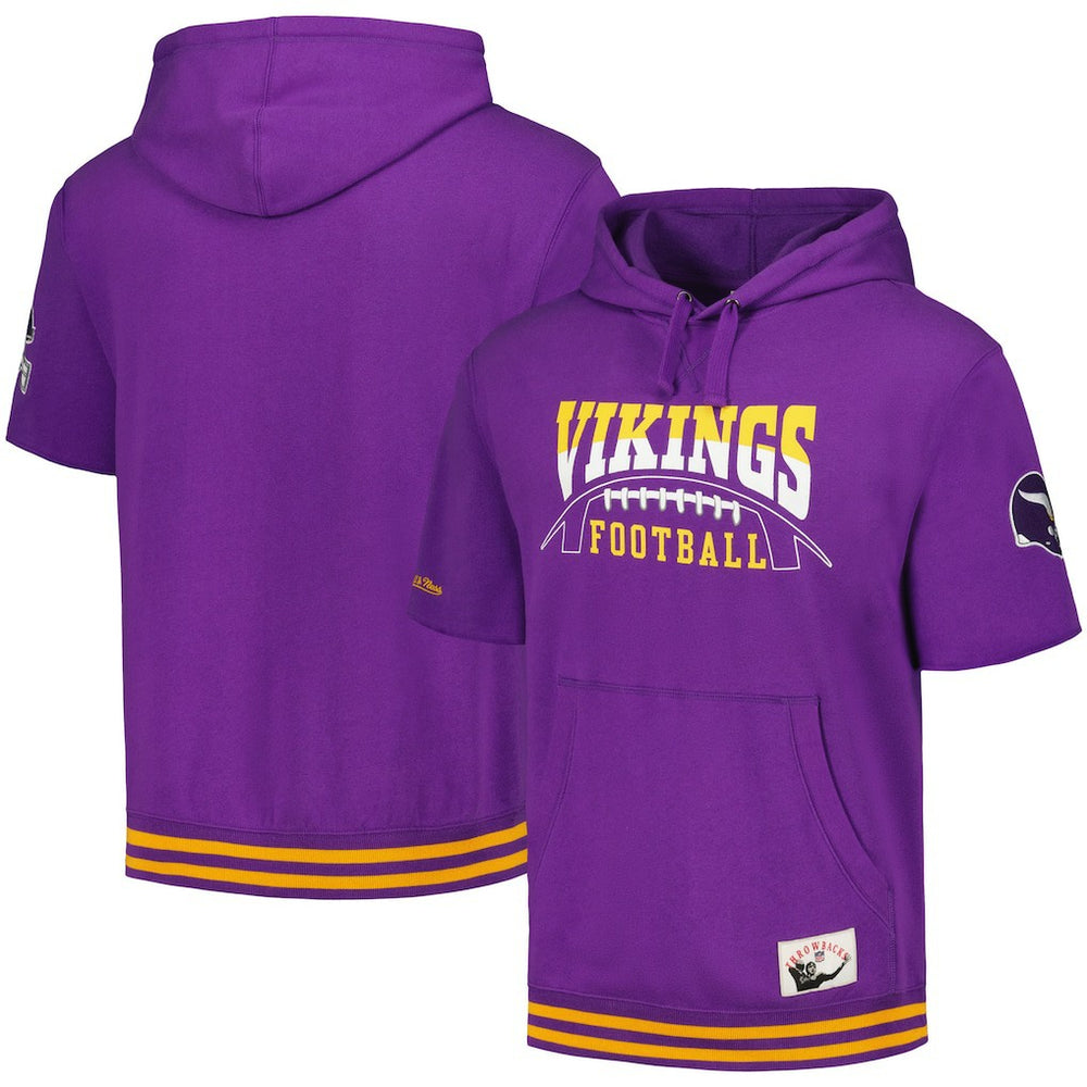 Minnesota Vikings Pre-Game Short Sleeve Pullover Hoodie Purple | Mitchell & Ness