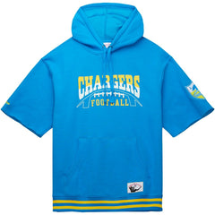 Los Angeles Chargers Pre-Game Short Sleeve Pullover Hoodie Powder Blue | Mitchell & Ness