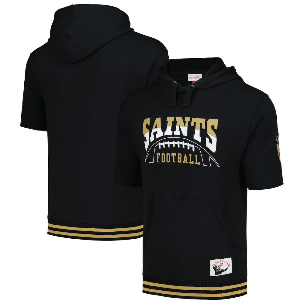 New Orleans Saints Pre-Game Short Sleeve Pullover Hoodie Black | Mitchell & Ness