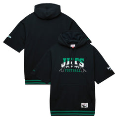 New York Jets Pre-Game Short Sleeve Pullover Hoodie Black | Mitchell & Ness