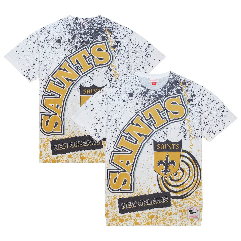 New Orleans Saints Team Burst Sublimated T-Shirt White | Mitchell & Ness