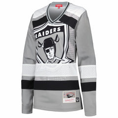 Las Vegas Raiders Women's Big Face 7.0 Long Sleeve Jersey T-Shirt Silver | Mitchell & Ness