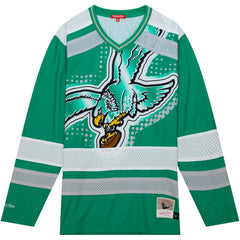 Philadelphia Eagles Women's Big Face 7.0 Long Sleeve Jersey T-Shirt Green | Mitchell & Ness
