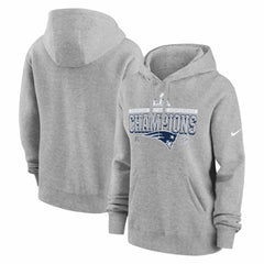 New England Patriots Women's 2025 AFC Champions Locker Room Trophy Collection Club Fleece Hoodie Heather Gray | Nike for Sale