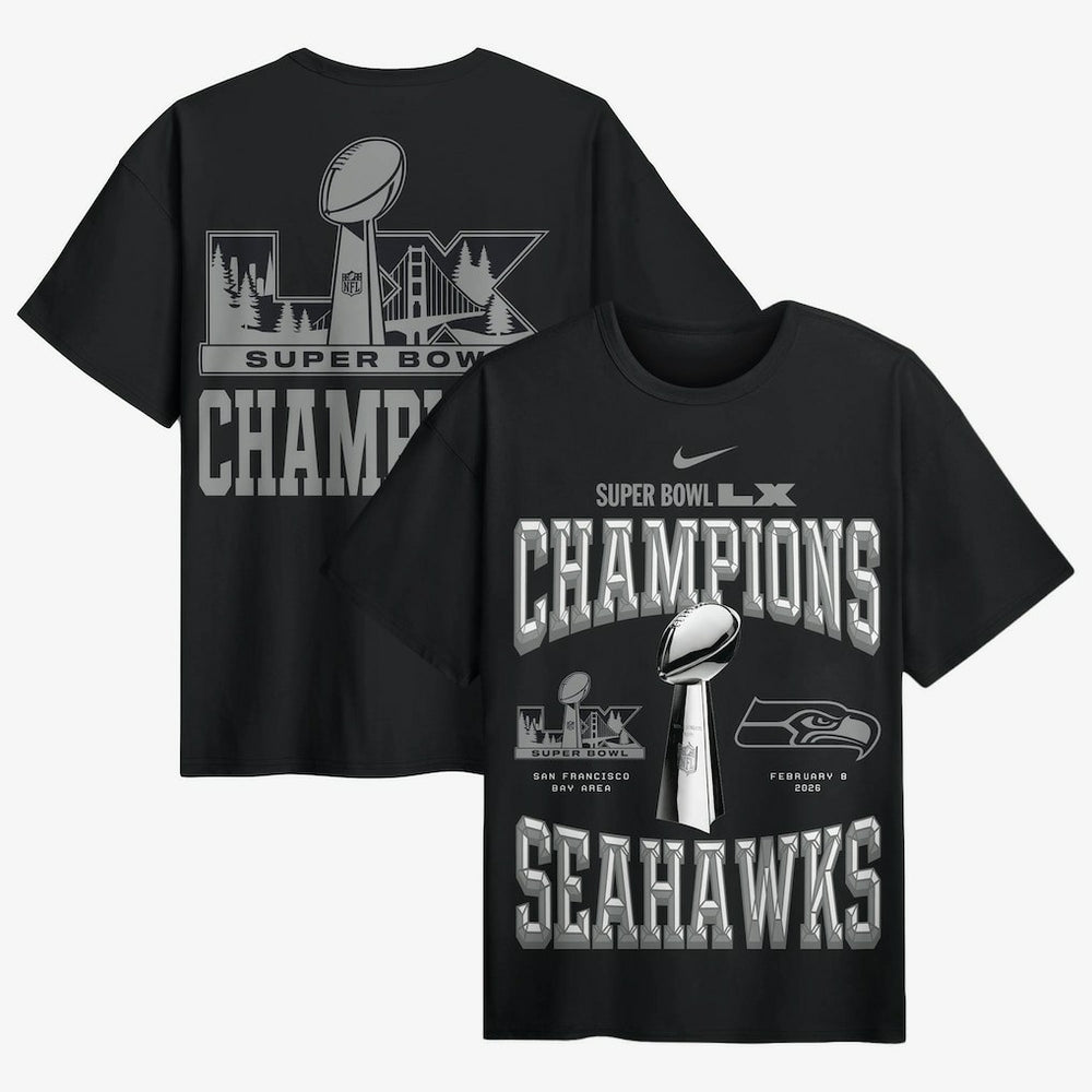Seattle Seahawks Super Bowl LX Champions Locker Room Trophy Collection Authentic T-Shirt Black | Nike for Sale