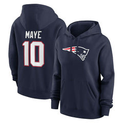 Drake Maye New England Patriots Women's Player Name & Number Fleece Hoodie Navy | Nike for Sale