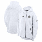 New England Patriots Women's Super Bowl LX Opening Night Tech Fleece Full-Zip Hoodie Heather Gray | Nike for Sale