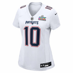Drake Maye New England Patriots Women's Super Bowl LX Patch Tundra Fashion Game Jersey White | Nike for Sale