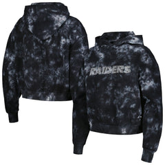 Las Vegas Raiders The Wild Collective Women's Tie-Dye Cropped Pullover Hoodie Black | NFL