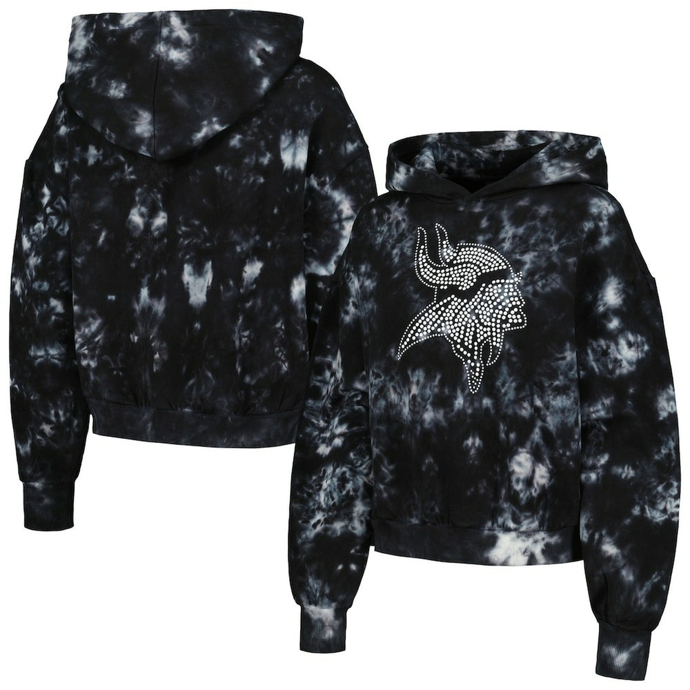 Minnesota Vikings The Wild Collective Women's Tie-Dye Cropped Pullover Hoodie Black | NFL