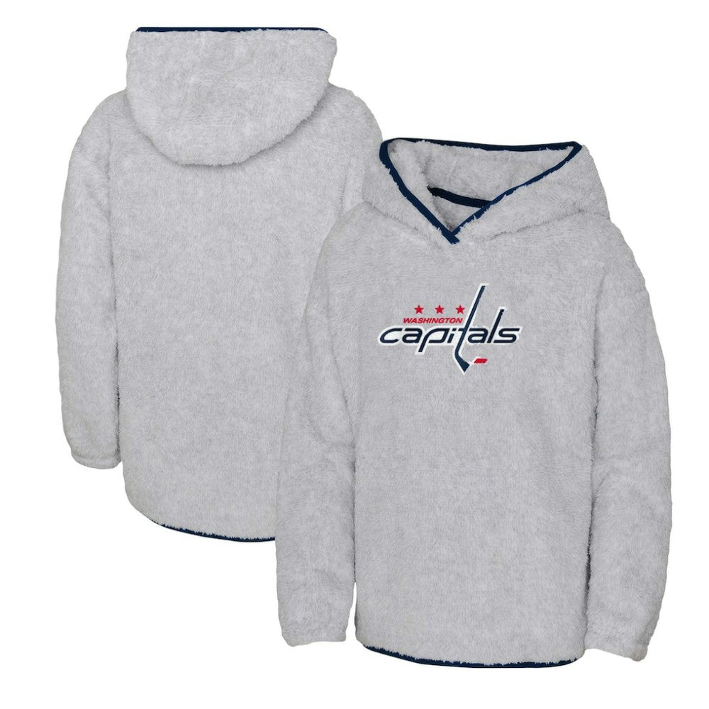 Washington Capitals Girls Youth Ultimate Teddy Fleece Pullover Hoodie - Heather Gray - NHL