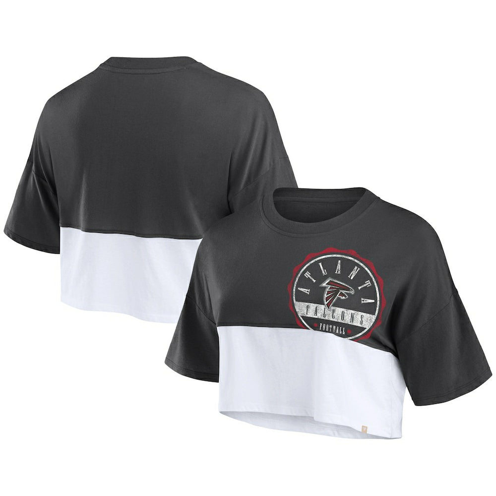 Atlanta Falcons Women's Boxy Color Split Cropped T-Shirt Black/White | Fanatics