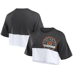 Cincinnati Bengals Women's Boxy Color Split Cropped T-Shirt Black/White | Fanatics