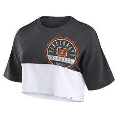 Cincinnati Bengals Women's Boxy Color Split Cropped T-Shirt Black/White | Fanatics