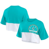 Miami Dolphins Women's Boxy Color Split Cropped T-Shirt Aqua/White | Fanatics