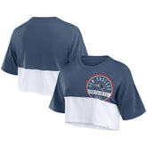 New England Patriots Women's Boxy Color Split Cropped T-Shirt Navy/White | Fanatics