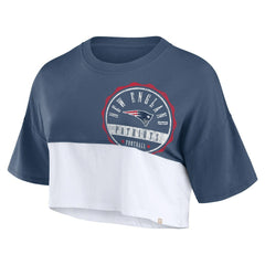 New England Patriots Women's Boxy Color Split Cropped T-Shirt Navy/White | Fanatics