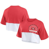 San Francisco 49ers Women's Boxy Color Split Cropped T-Shirt Scarlet/White | Fanatics