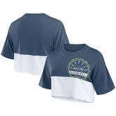 Seattle Seahawks Women's Boxy Color Split Cropped T-Shirt College Navy/White | Fanatics