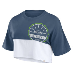 Seattle Seahawks Women's Boxy Color Split Cropped T-Shirt College Navy/White | Fanatics