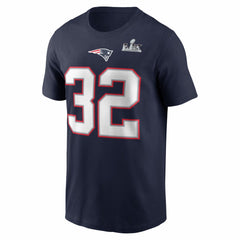 TreVeyon Henderson New England Patriots Super Bowl LX Patch Name & Number T-Shirt Navy | Nike for Sale