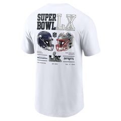 New England Patriots vs. Seattle Seahawks Super Bowl LX Dueling T-Shirt White | Nike for Sale