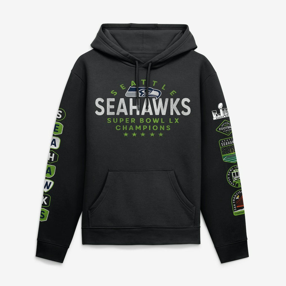 Seattle Seahawks Super Bowl LX Champions Banner Year Hoodie Black | Fanatics
