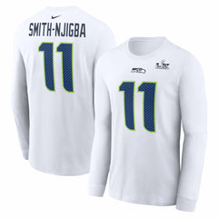 Jaxon Smith-Njigba Seattle Seahawks Super Bowl LX Champions Patch Name & Number Long Sleeve T-Shirt White | Nike for Sale