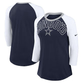 Dallas Cowboys Women's Knockout Arch Raglan Tri-Blend 3/4-Sleeve T-Shirt Navy/White | Nike for Sale