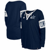 Dallas Cowboys New Era Women's Lace-Up Notch Neck Long Sleeve T-Shirt Navy | NFL