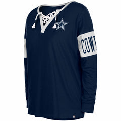 Dallas Cowboys New Era Women's Lace-Up Notch Neck Long Sleeve T-Shirt Navy | NFL