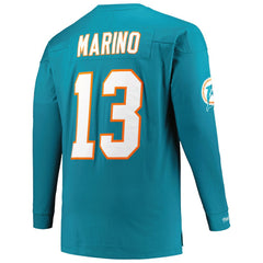 Dan Marino Miami Dolphins Big & Tall Cut & Sew Player Name & Number Long Sleeve T-Shirt Aqua | Mitchell & Ness