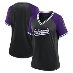 Colorado Rockies Fanatics Women's Glitz & Glam League Diva Raglan V-Neck T-Shirt - MLB