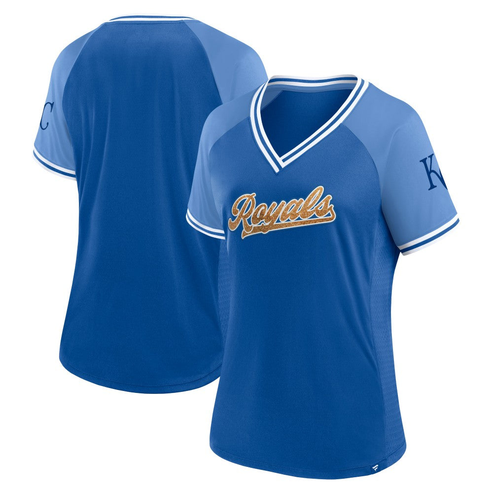 Kansas City Royals Fanatics Women's Glitz & Glam League Diva Raglan V-Neck T-Shirt - MLB