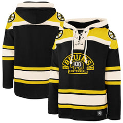 Boston Bruins '47 100th Anniversary Superior Lacer Pullover Hoodie - Black - NHL