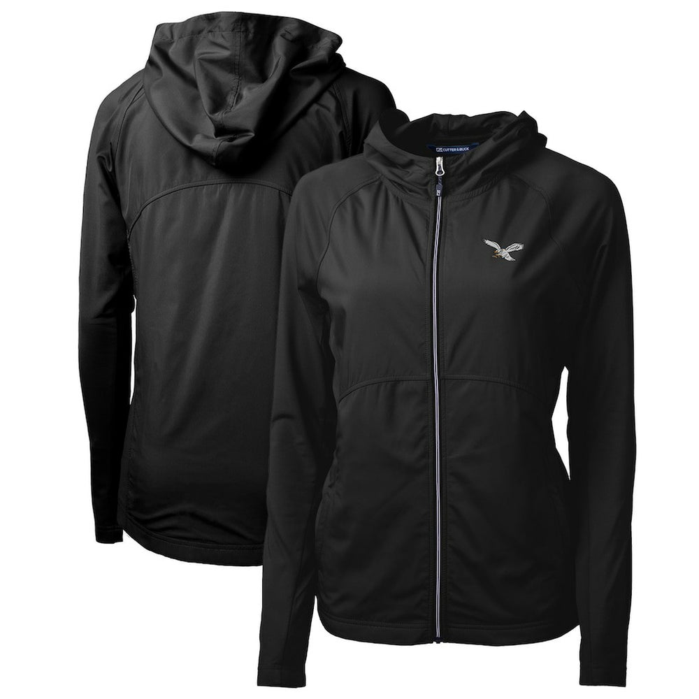 Philadelphia Eagles Cutter & Buck Women's Gridiron Classics Logo Adapt Eco Knit Hybrid Recycled Full-Zip Hoodie Black | NFL
