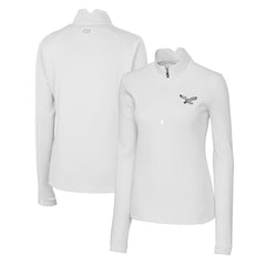 Philadelphia Eagles Cutter & Buck Women's Gridiron Classics Logo DryTec Traverse Stretch Quarter-Zip Pullover Top White | NFL