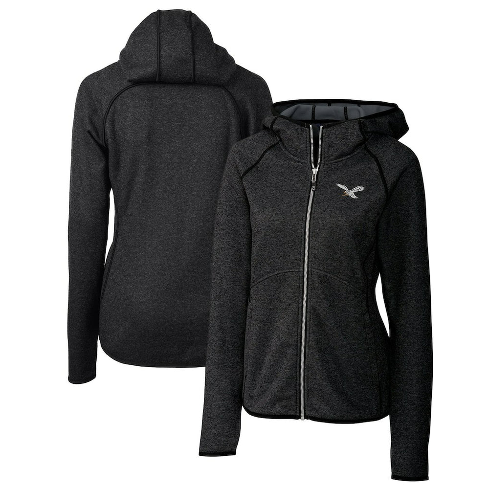 Philadelphia Eagles Cutter & Buck Women's Gridiron Classics Logo Mainsail Sweater-Knit Full-Zip Hoodie Heather Charcoal | NFL