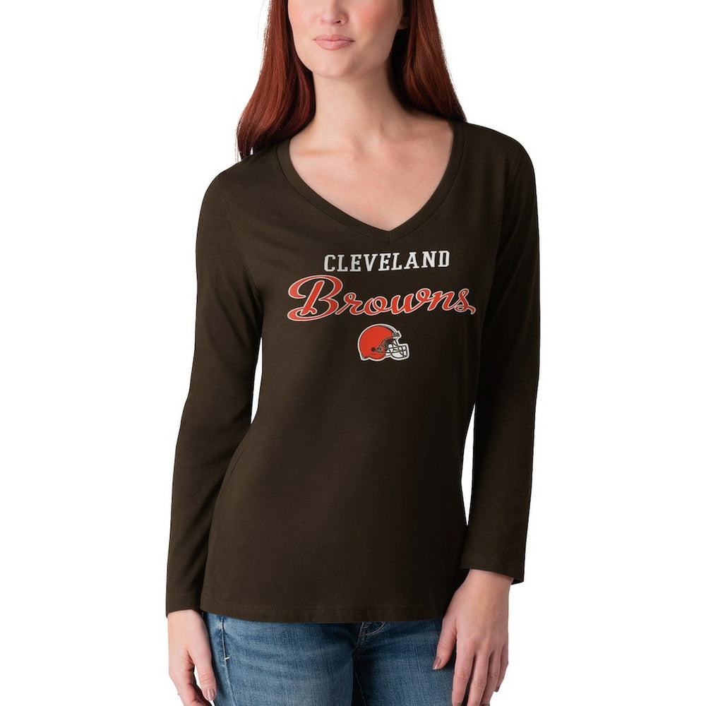 Cleveland Browns G-III 4Her by Carl Banks Women's Post Season Long Sleeve V-Neck T-Shirt Brown | NFL