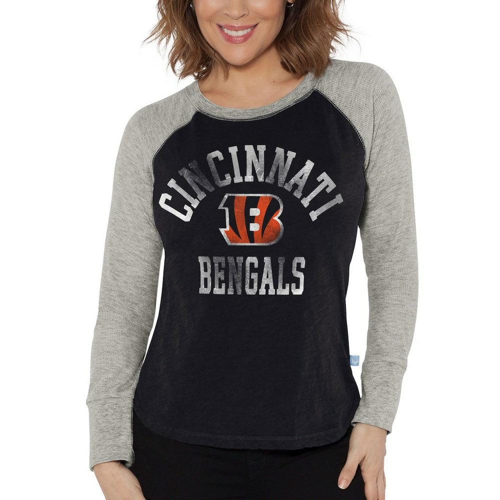 Cincinnati Bengals G-III 4Her by Carl Banks Women's Waffle Knit Raglan Long Sleeve T-Shirt Black/Heather Gray | NFL