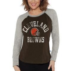Cleveland Browns G-III 4Her by Carl Banks Women's Waffle Knit Raglan Long Sleeve T-Shirt Brown/Heather Gray | NFL