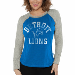 Detroit Lions G-III 4Her by Carl Banks Women's Waffle Knit Raglan Long Sleeve T-Shirt Blue/Heather Gray | NFL